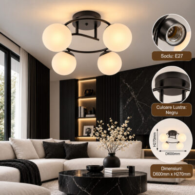 Lustra 4 Socluri E27 Negru LZ6530-4