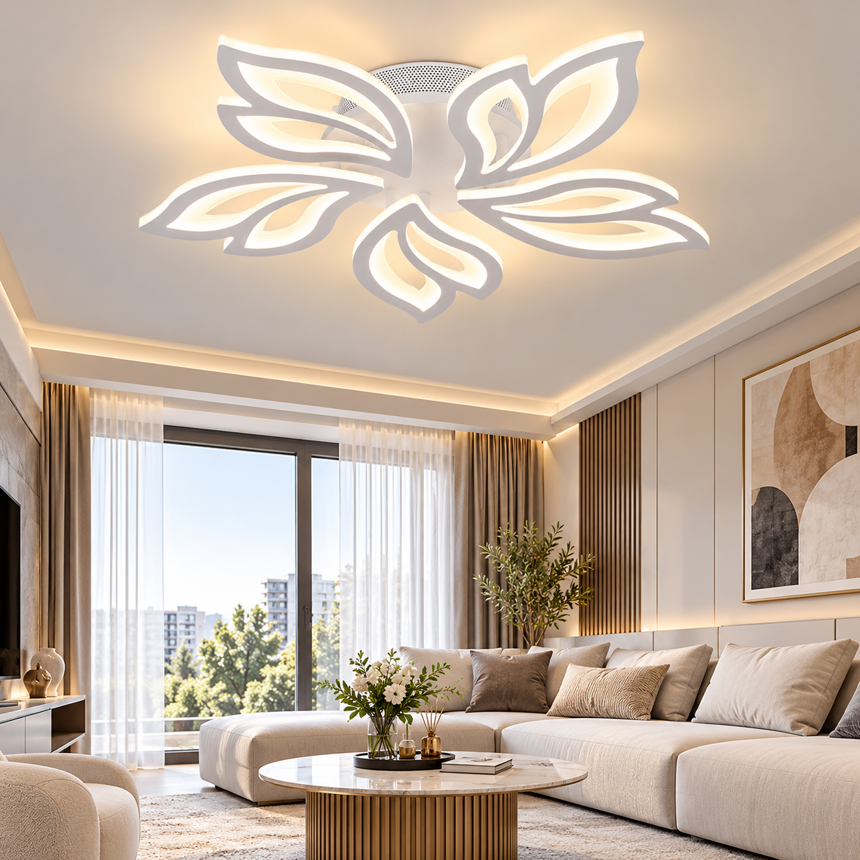 Lustra LED 110W Alba 3 Functii Dimabila cu Telecomanda LZ9462-5 3 Lustra LED 110W Alba 3 Functii Dimabila cu Telecomanda LZ9462-5 - imagine 3