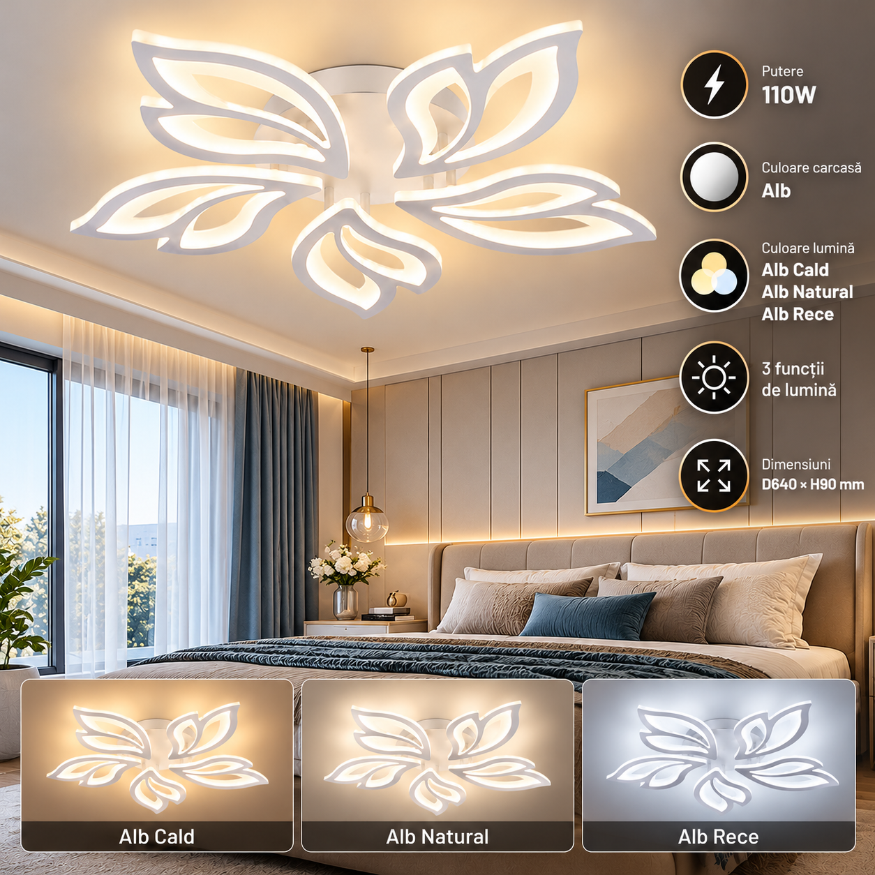 Lustra LED 110W Alba 3 Functii Dimabila cu Telecomanda LZ9462-5 1 Lustra LED 110W Alba 3 Functii Dimabila cu Telecomanda LZ9462-5