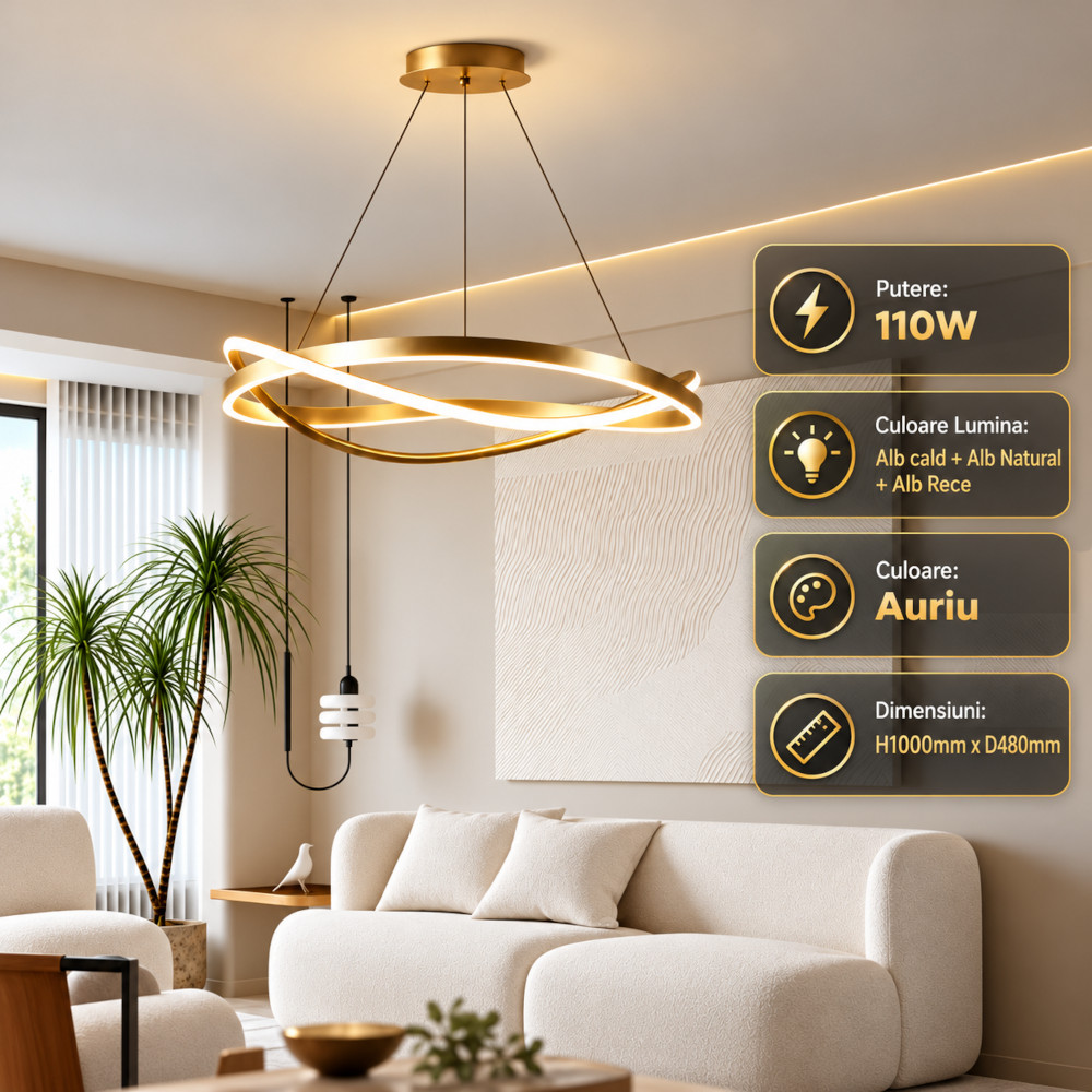 Lustra LED 110W Aurie 3 Functii cu Telecomanda LZ158 1 Lustra LED 110W Aurie 3 Functii cu Telecomanda LZ158