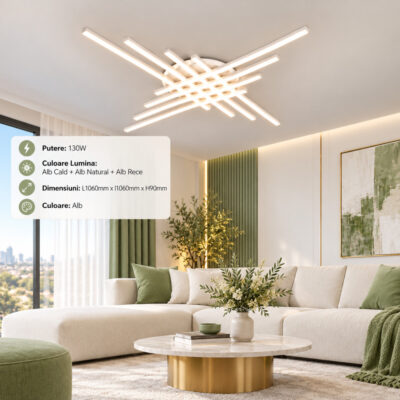 Lustra LED 130W Alba 3 Functii cu Telecomanda LZ071-8+1