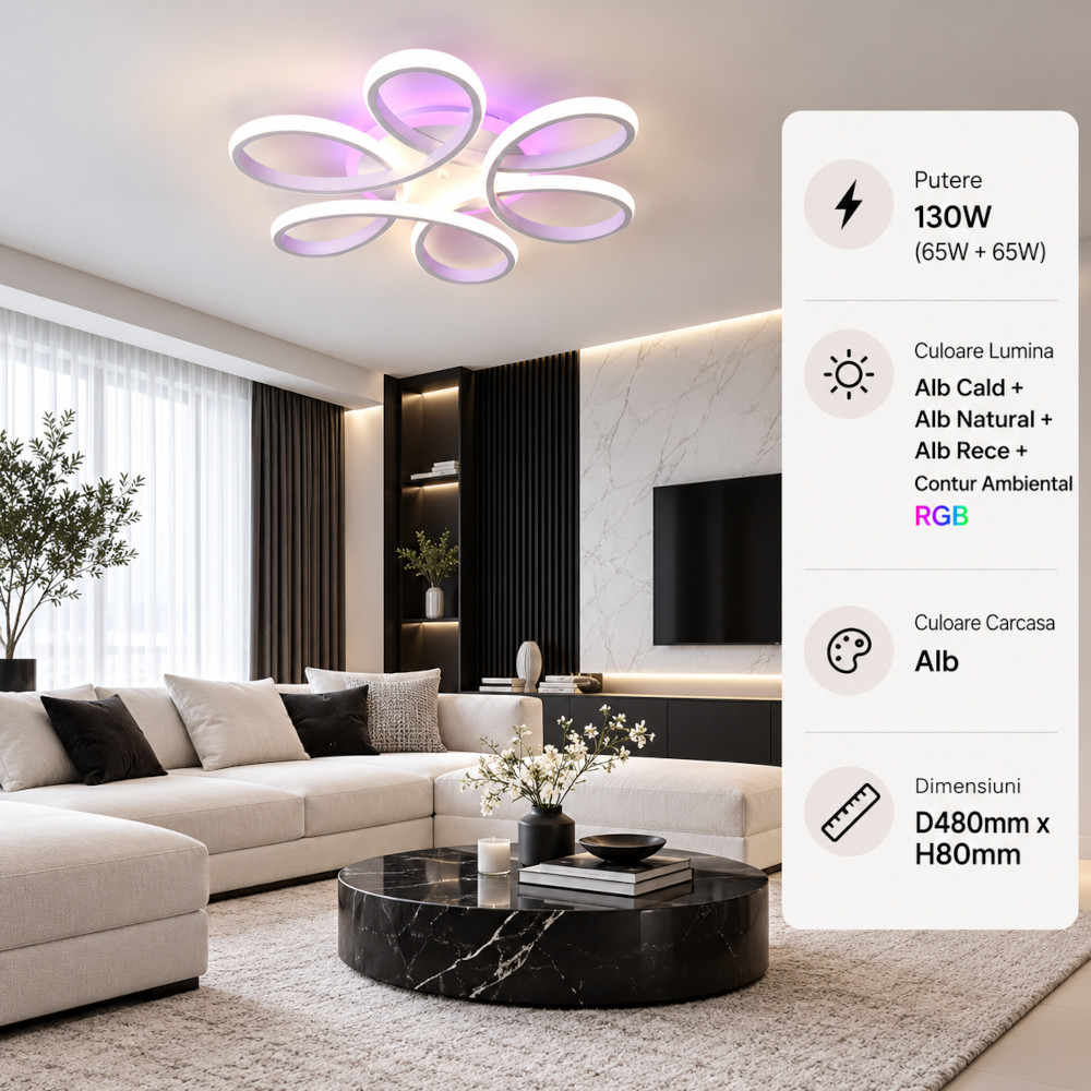 Lustra LED 130W Alba 3 Functii RGB cu Telecomanda LZ480 1 Lustra LED 130W Alba 3 Functii RGB cu Telecomanda LZ480