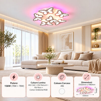 Lustra LED 156W Alba 3 Functii RGB cu Telecomanda LZ157-6