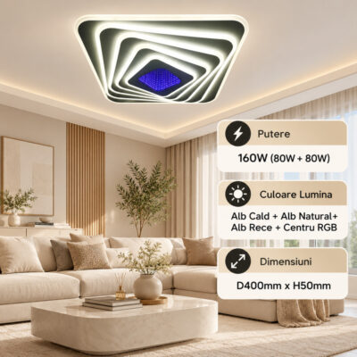 Lustra LED 160W Alba 3 Functii RGB cu Telecomanda LZ9020-400