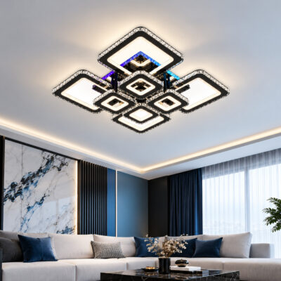 Lustra LED 180W Neagra 3 Functii RGB cu Telecomanda Cristal LZ110-4+4