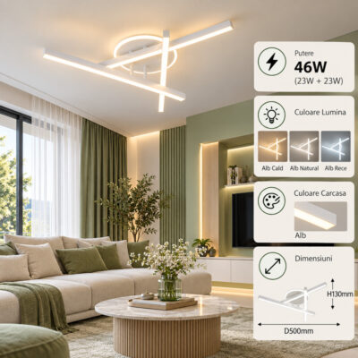 Lustra LED 46W Alba 3 Functii cu Telecomanda LZ113-3B+1