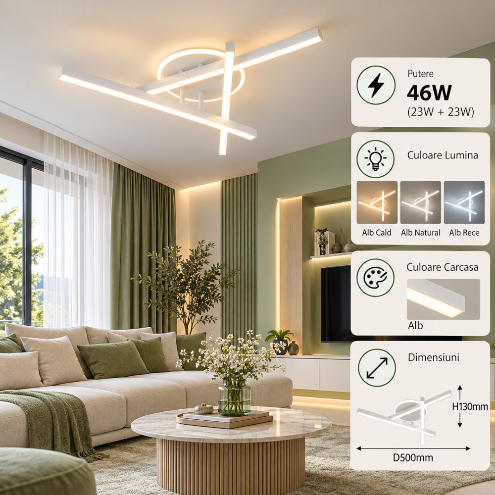 Lustra LED 46W Alba 3 Functii cu Telecomanda LZ113-3B+1 1 Lustra LED 46W Alba 3 Functii cu Telecomanda LZ113-3B+1