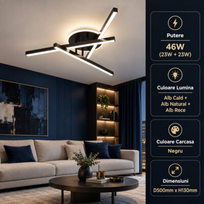 Lustra LED 46W Neagra 3 Functii cu Telecomanda LZ113-3B+1