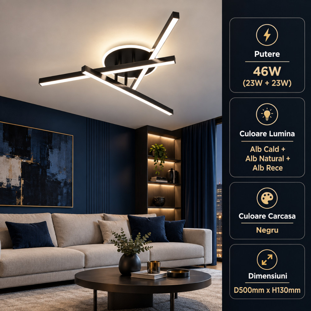Lustra LED 46W Neagra 3 Functii cu Telecomanda LZ113-3B+1 1 Lustra LED 46W Neagra 3 Functii cu Telecomanda LZ113-3B+1