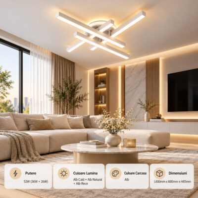 Lustra LED 52W Alba 3 Functii cu Telecomanda LZ113-4+1S