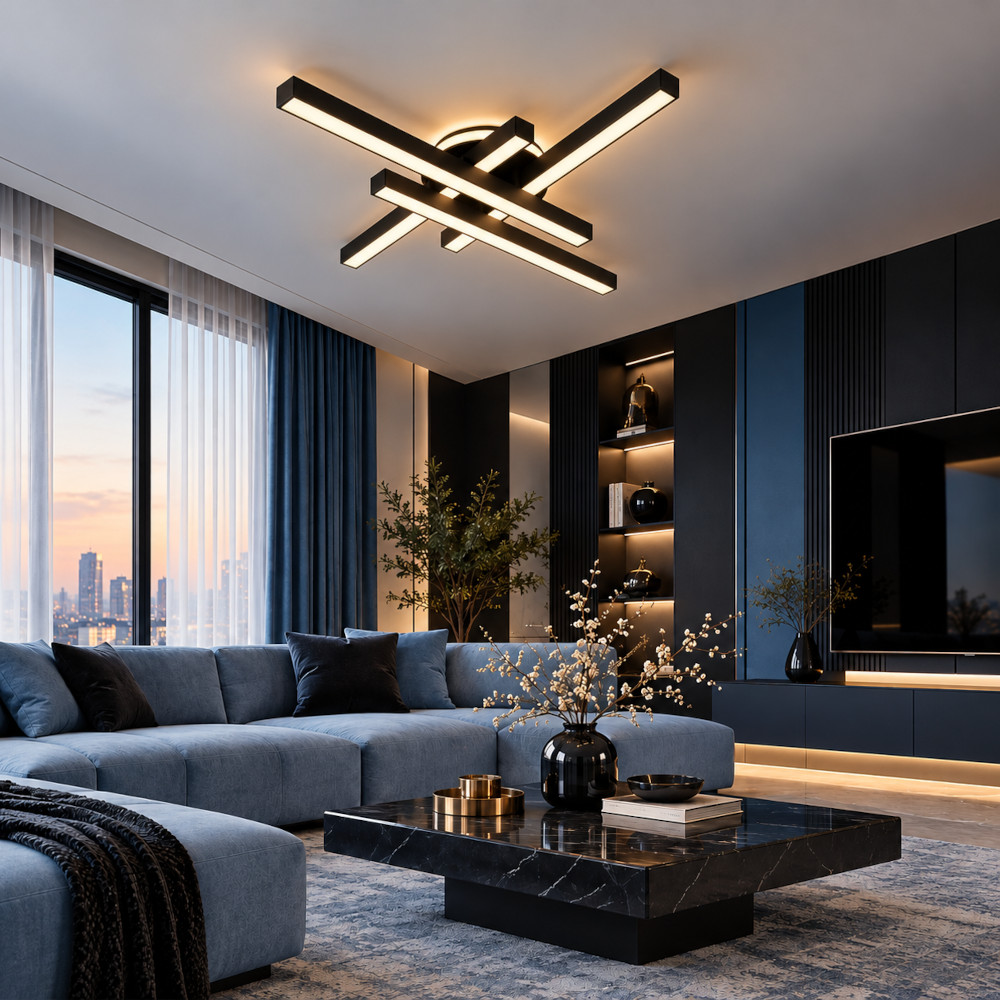 Lustra LED 52W Neagra 3 Functii cu Telecomanda LZ113-4+1S 2 Lustra LED 52W Neagra 3 Functii cu Telecomanda LZ113-4+1S - imagine 2