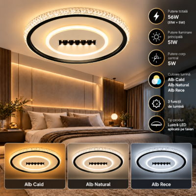Lustra LED 56W 3 Functii Dimabila cu Telecomanda LZ9334-3