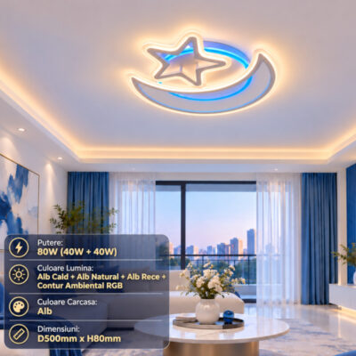 Lustra LED 80W Alba 3 Functii RGB cu Telecomanda LZ73