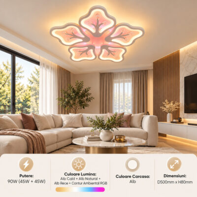 Lustra LED 90W Alba 3 Functii RGB cu Telecomanda LZ156-5
