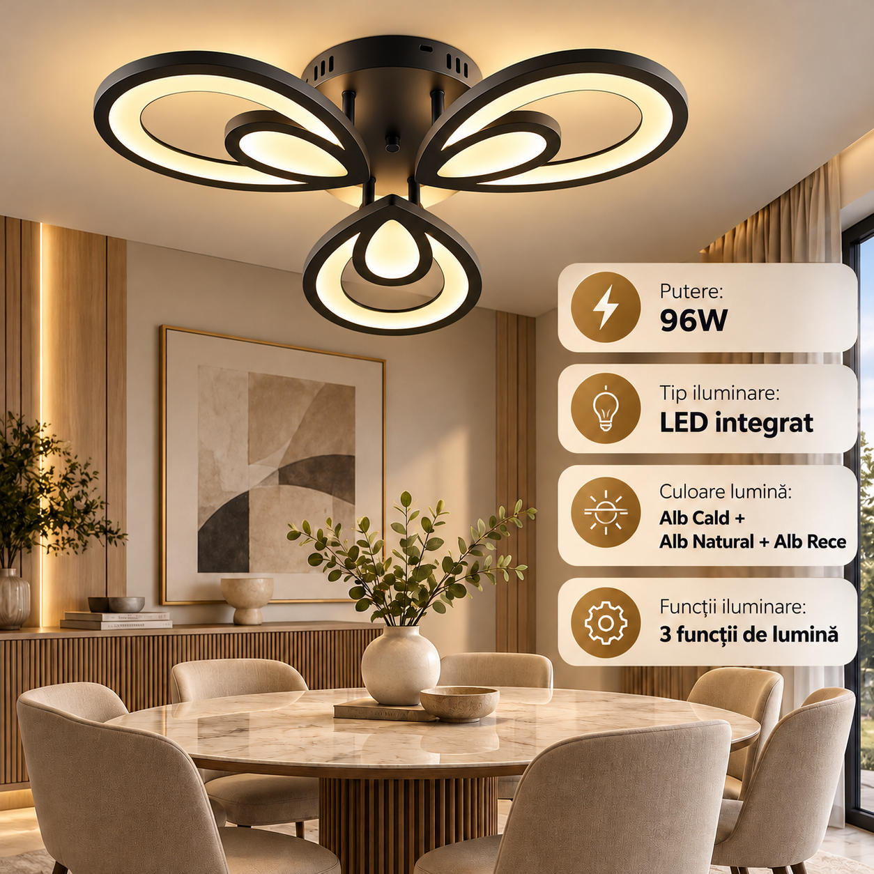 Lustra LED 96W Neagra 3 Functii LZ5150-3 1 Lustra LED 96W Neagra 3 Functii LZ5150-3