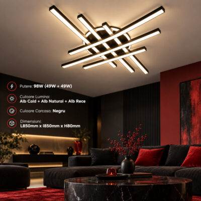 Lustra LED 98W Neagra 3 Functii cu Telecomanda LZ071-6+1