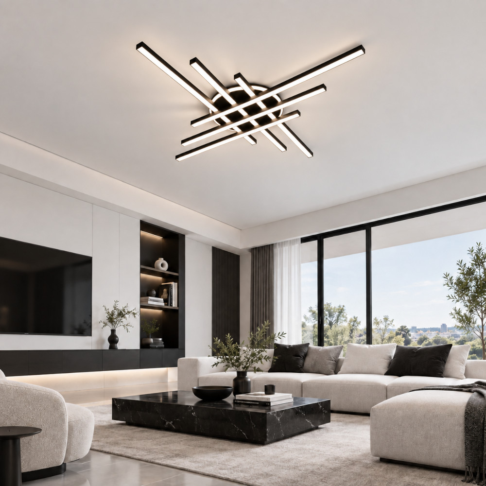 Lustra LED 98W Neagra 3 Functii cu Telecomanda LZ071-6+1 2 Lustra LED 98W Neagra 3 Functii cu Telecomanda LZ071-6+1 - imagine 2