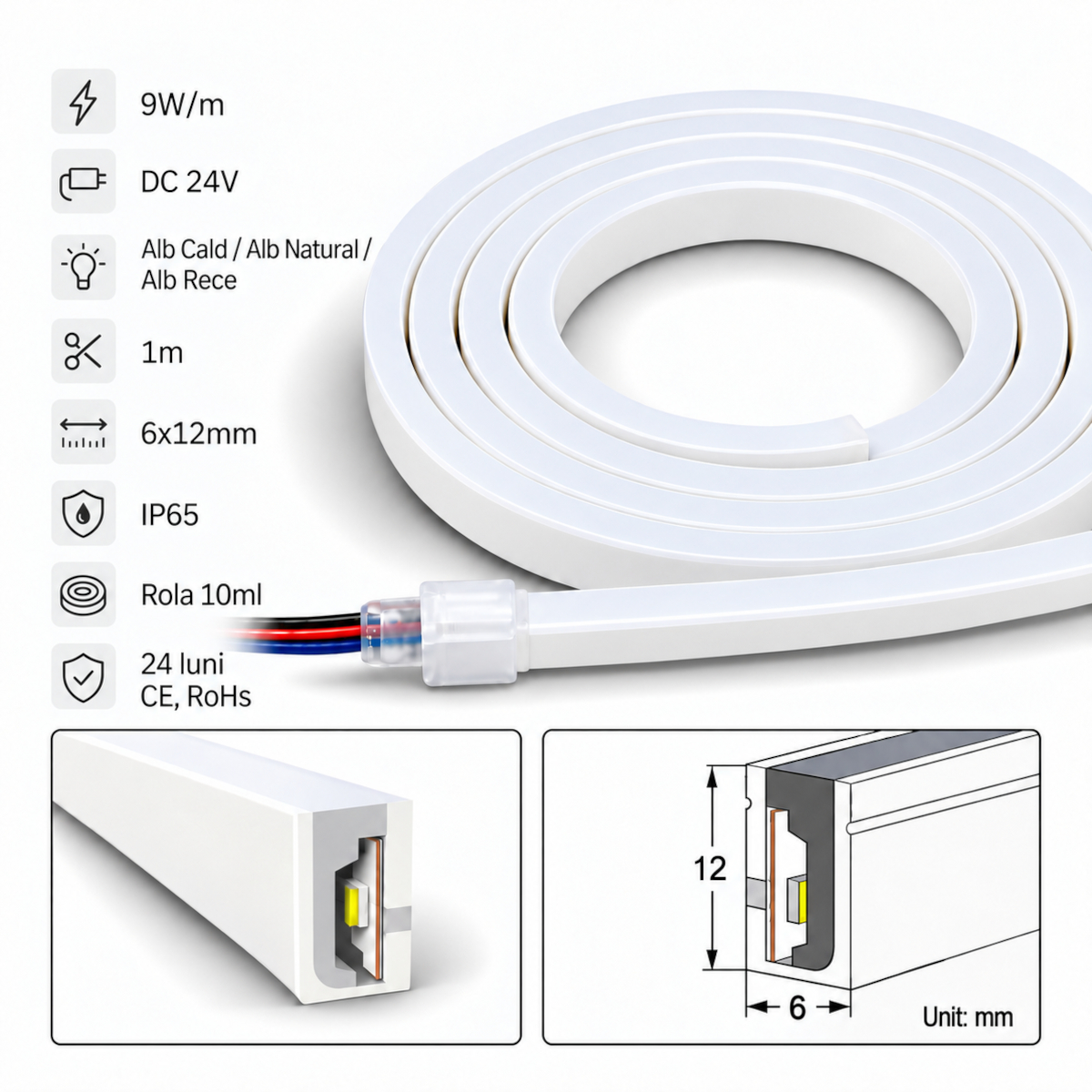 Neonflex LED Slim 24V 9W/ML 6x12mm IP65 1 Neonflex LED Slim 24V 9W/ML 6x12mm IP65