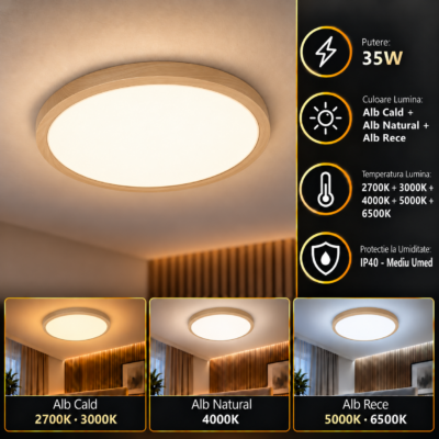 Panou LED 35W Rotund D40cm Aplicat Maro 5CCT