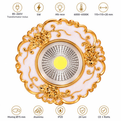 Spot LED 5W Rotund Roz cu Auriu LZC794