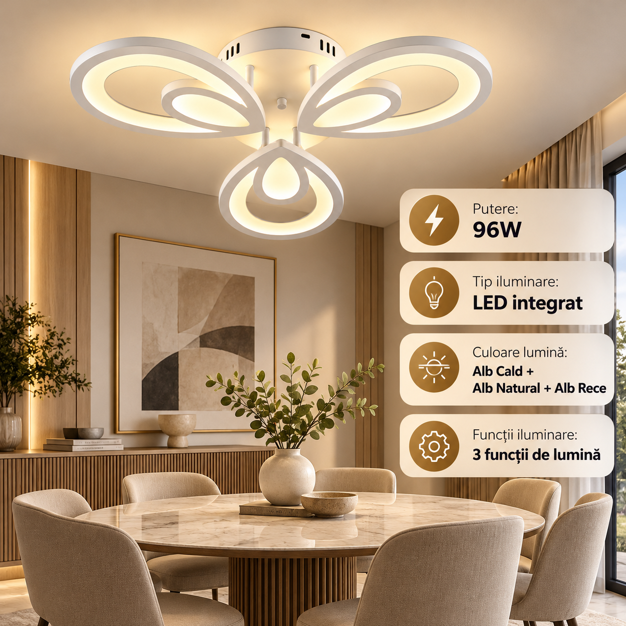 Lustra LED 96W Alba 3 Functii LZ5150-3 1 Lustra LED 96W Alba 3 Functii LZ5150-3