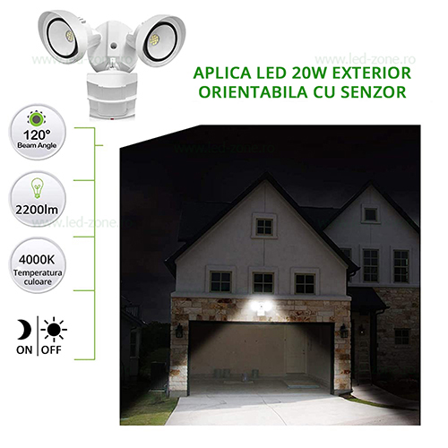 Aplica LED Exterior 20W Orientabila cu Senzor 5 aplica led 20w exterior orientabila cu senzor 4