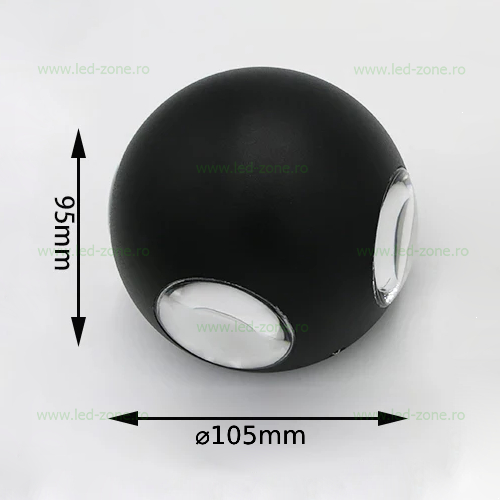 aplica led 4x1w exterior sfera negru p3