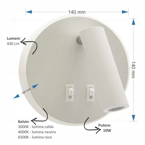 Aplica LED 10W Rotunda 3 Functii LZ75L400A 4 aplica led 10w rotunda 3 functii lz75l400a 2