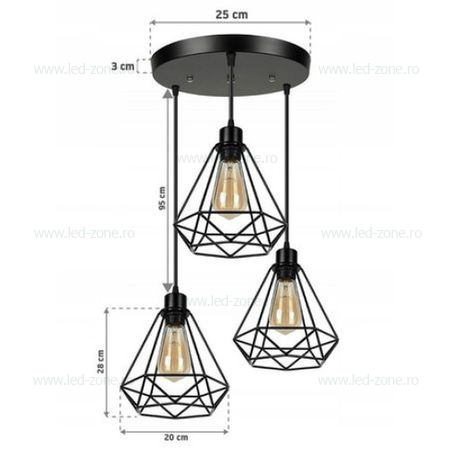 Lustra Vintage 3 Pendule Suport Rotund 1 lustra vintage 3 pendule suport rotund descriere