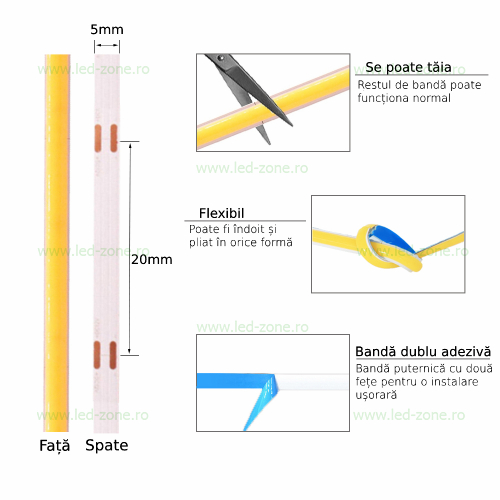 Banda LED COB 400 LED/ML Interior 5mm 24V Rola 10m 9 banda led cob 400 led ml interior 5mm 24v rola 10m 8