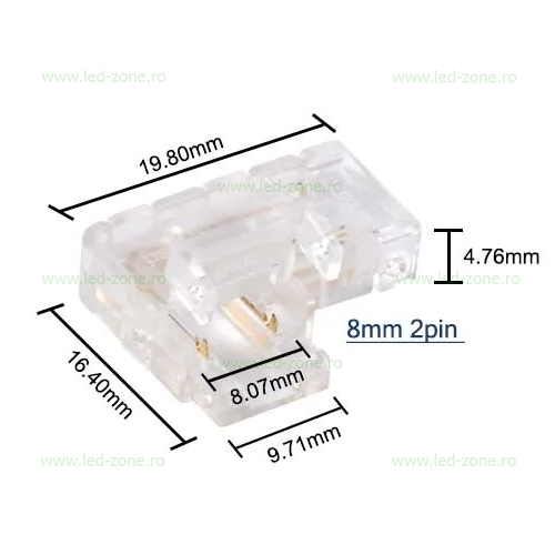 conector imbinare 2 contacte unghi 90 banda led cob 8mm interior