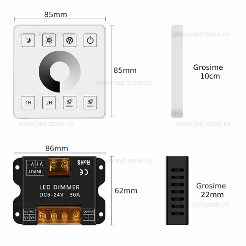 controller banda led monocrom 30a 360w cu telecomanda de perete 7