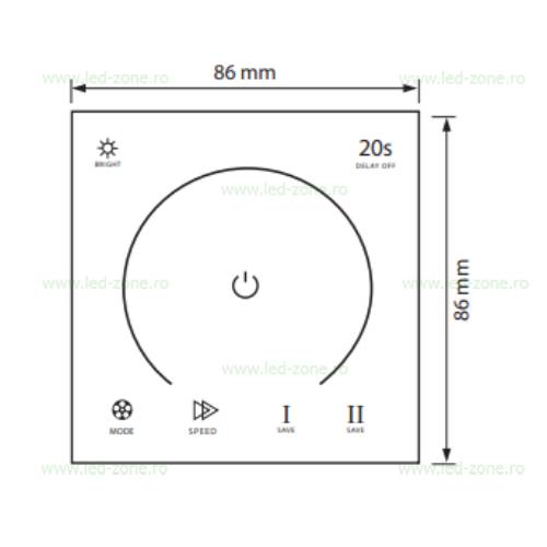 Controller Banda LED Touch Monocrom 144-288W 12-24V Perete 5 controller banda led touch 144 288w 12v 24v perete 3