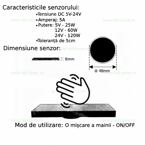 intrerupator on off cu senzor miscare 5v 24v 2