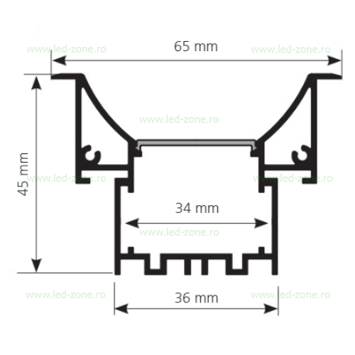 Profil Aluminiu Incastrat Dispersor Mat 1M 34MM 1 profil aluminiu incastrat