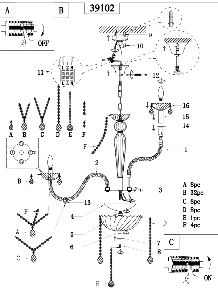 Candelabru 12 Socluri E14 Basilano LZ39102 4 candelabru 12 socluri e14 lz39102 4