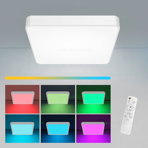 Panou LED 100W 60x60cm Aplicat Alb RGB-CCT cu Telecomanda 10 panou led 100w 60x60cm aplicat alb rgb cct cu telecomanda