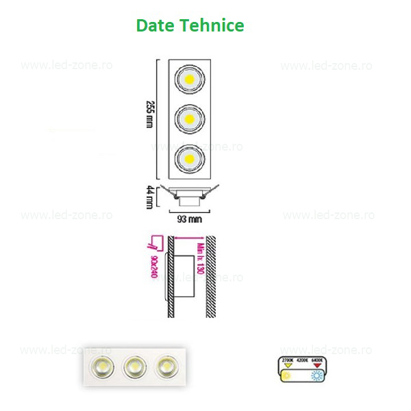 Spot LED 3x5W Dreptunghiular COB Mobil Alb 3 spot led 3x5w dreptunghiular cob mobil descriere