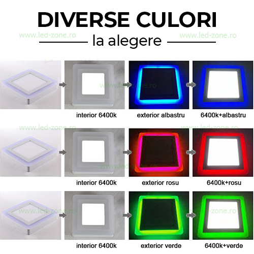Spot LED 16W Patrat Alb Rece Contur Color Aplicat 5 spot led 16w 24w patrat alb rece contur color aplicat 1