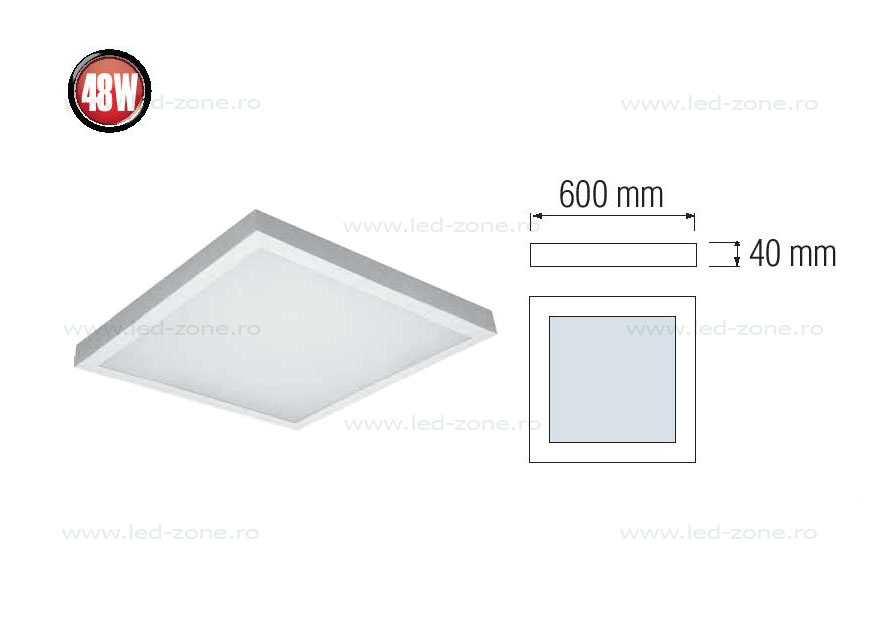 Panou LED 48W 60x60cm Aplicat Alb Backlight 5 spot led 48w patrat alb aplicat 1