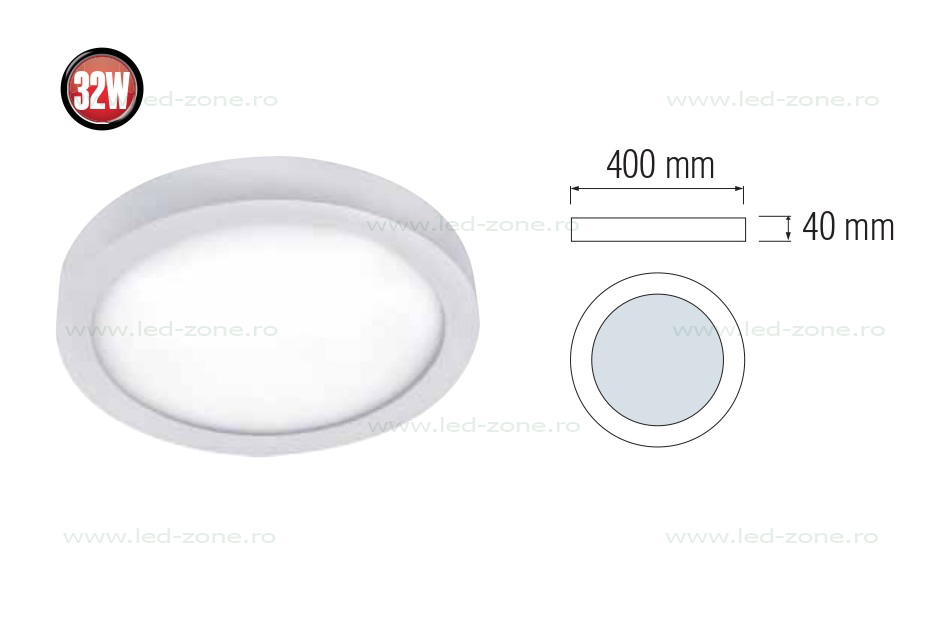 Panou LED 32W Rotund D40cm Aplicat Alb 4 spot led 32w rotund alb aplicat 1