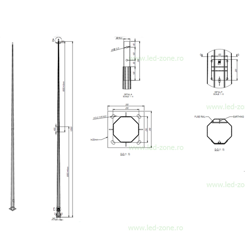 Stalp Iluminat Octogonal Galvanizat 14M cu Flansa 250/350 2B 5 stalp iluminat octogonal galvanizat 14m cu flansa 250 350 2b