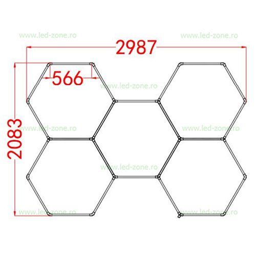 Set 5 Hexagoane LED Honeycomb 192W Tuburi 566mm 5 set 5 corpuri led honeycomb modular 192w hexagonal 3